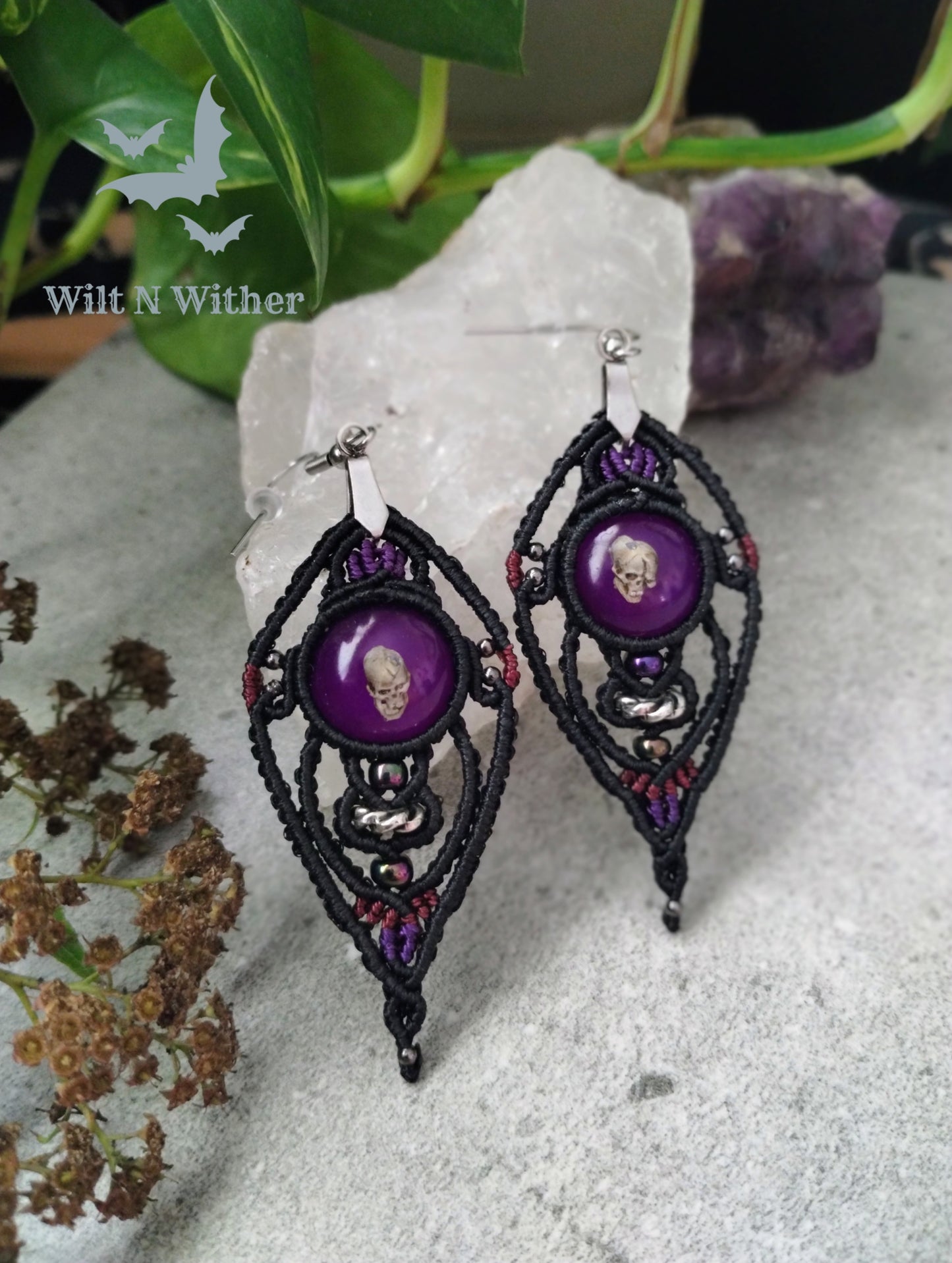 Purple Deformed Skull Earrings