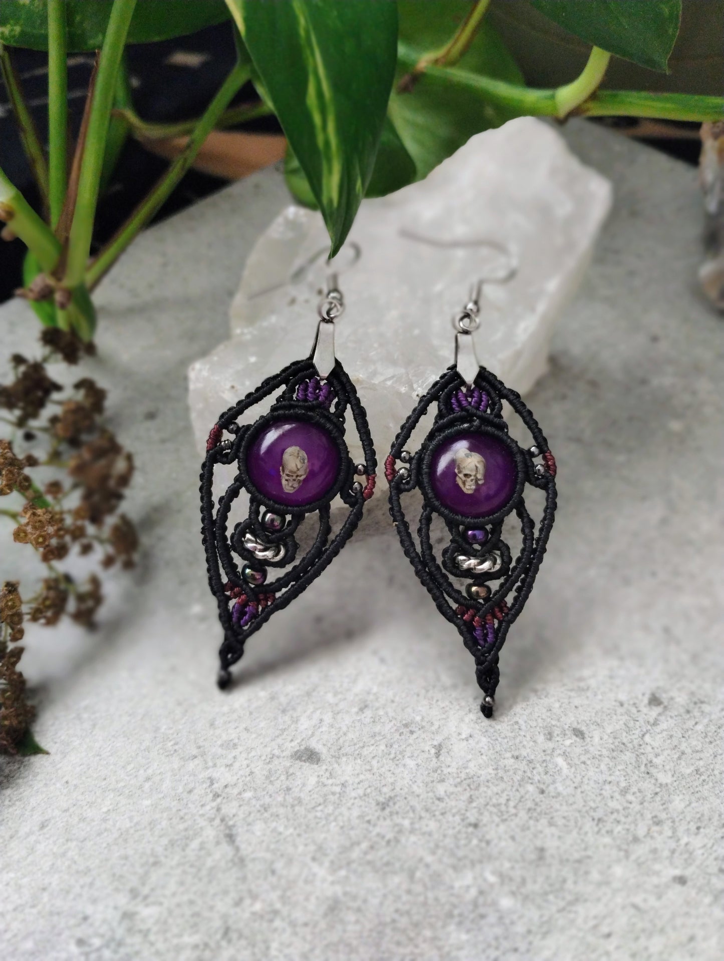 Purple Deformed Skull Earrings