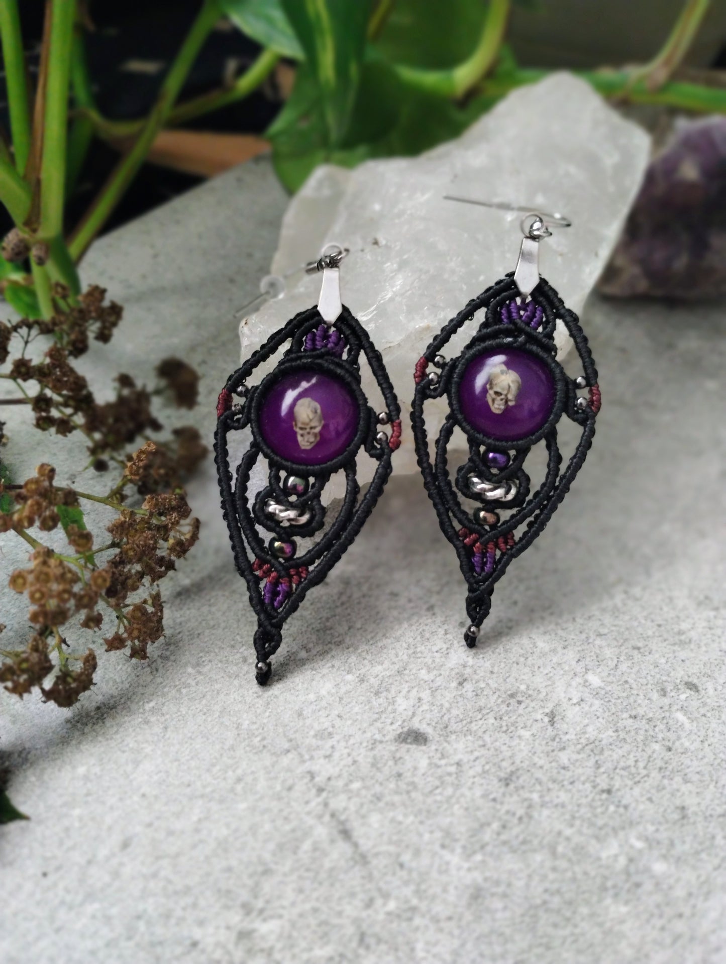 Purple Deformed Skull Earrings