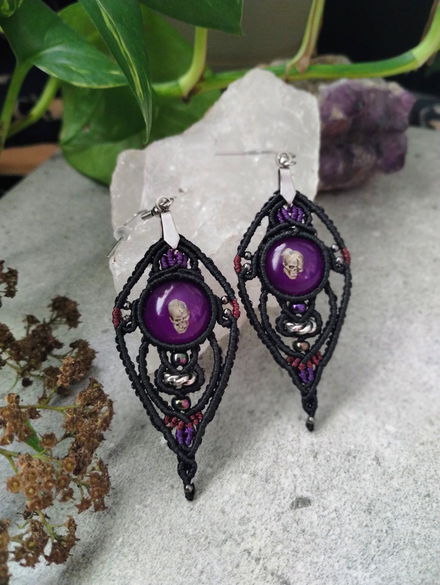 Purple Deformed Skull Earrings