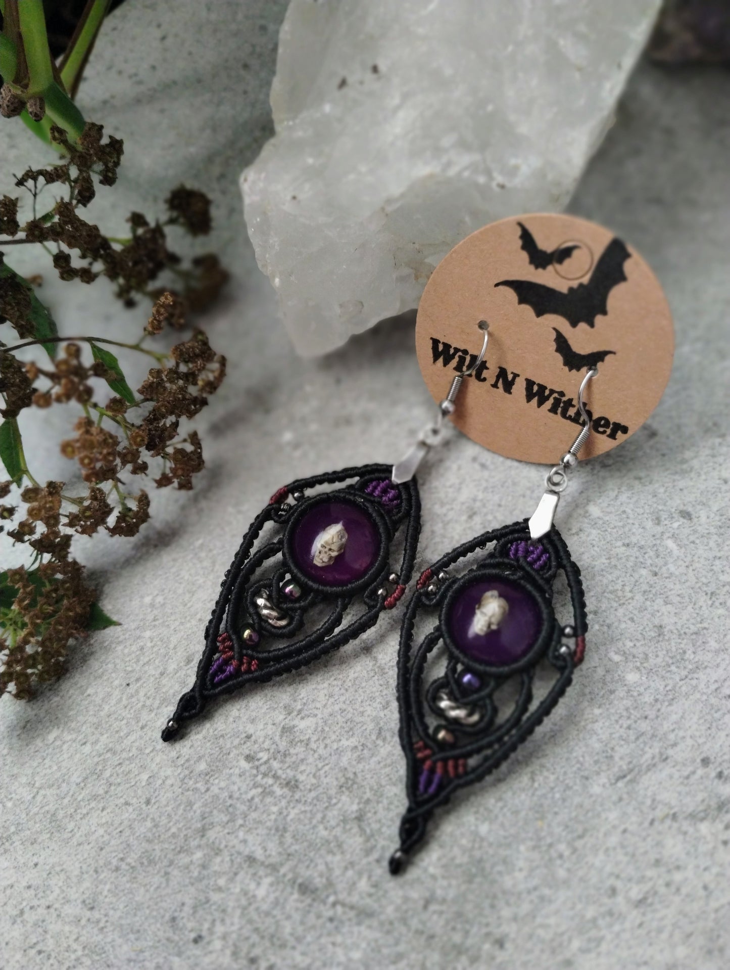 Purple Deformed Skull Earrings