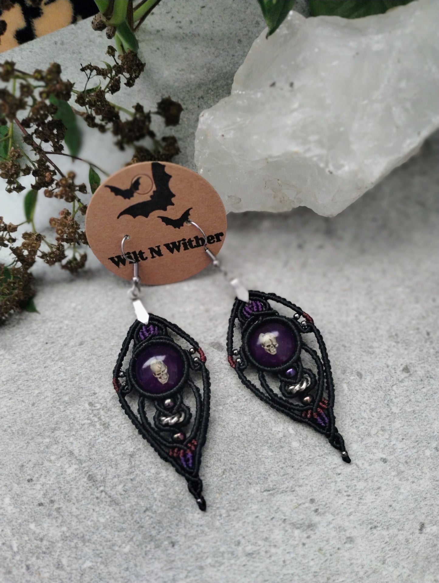 Purple Deformed Skull Earrings