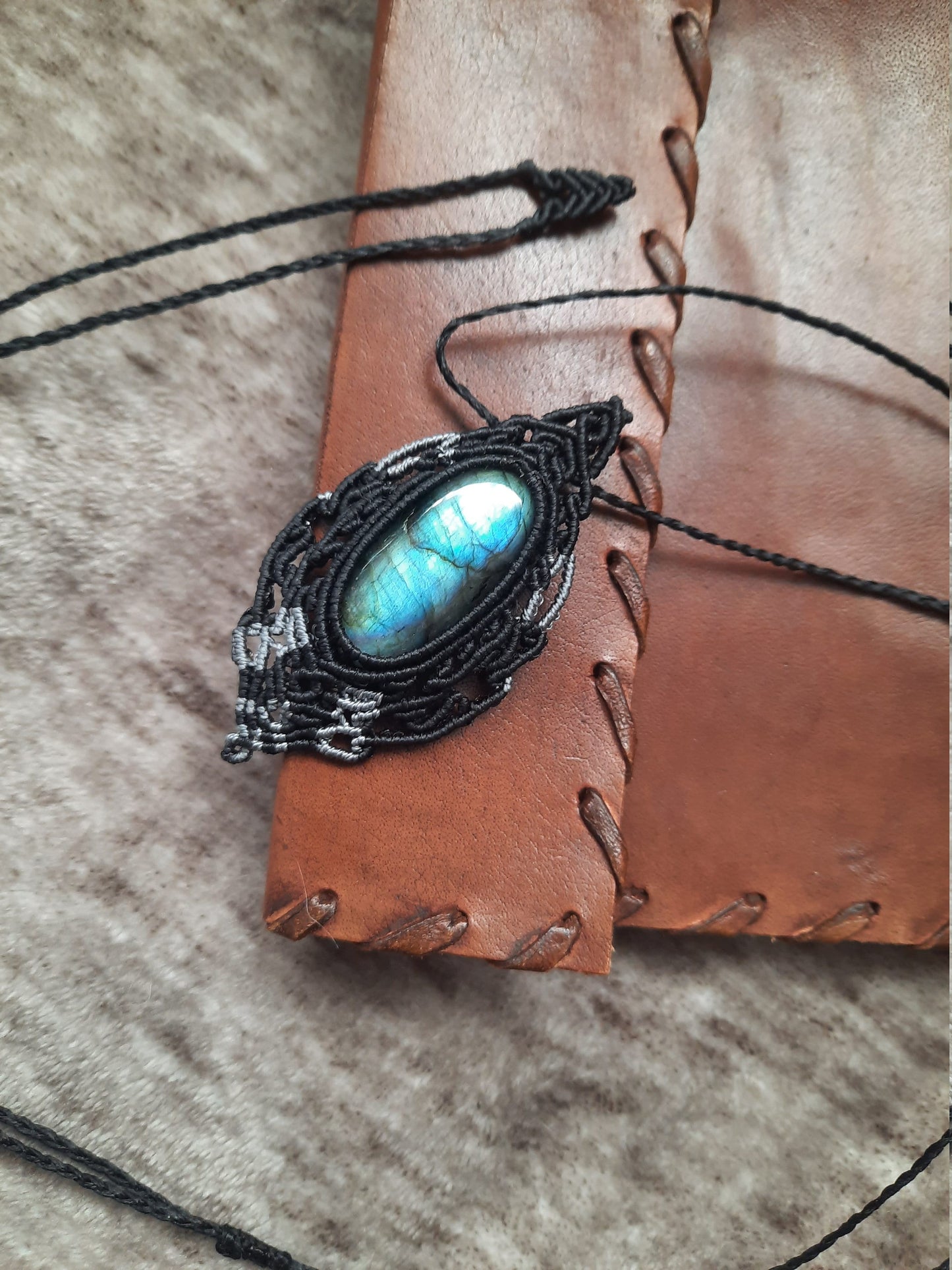 Labradorite Macrame Adjustable Necklace, Gothic jewelry