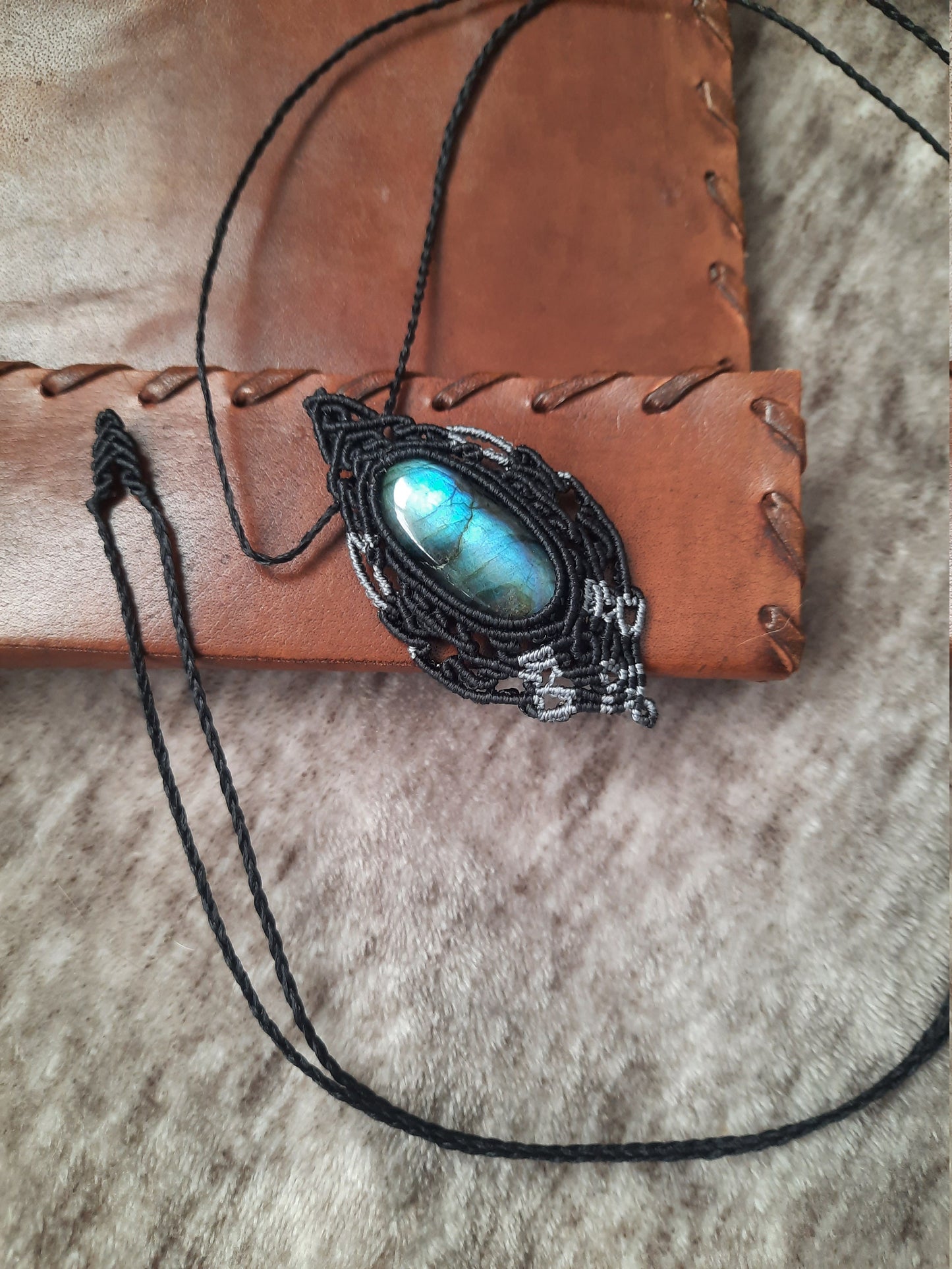 Labradorite Macrame Adjustable Necklace, Gothic jewelry