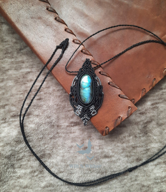 Labradorite Macrame Adjustable Necklace, Gothic jewelry