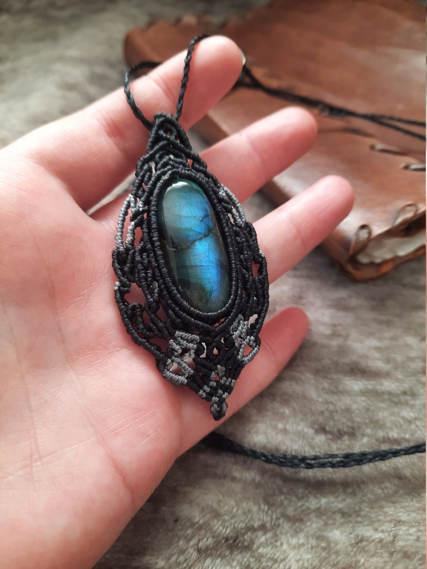 Labradorite Macrame Adjustable Necklace, Gothic jewelry